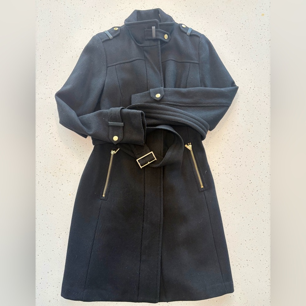 Cole Haan Signature Black Coat with Gold Accents SZ 4